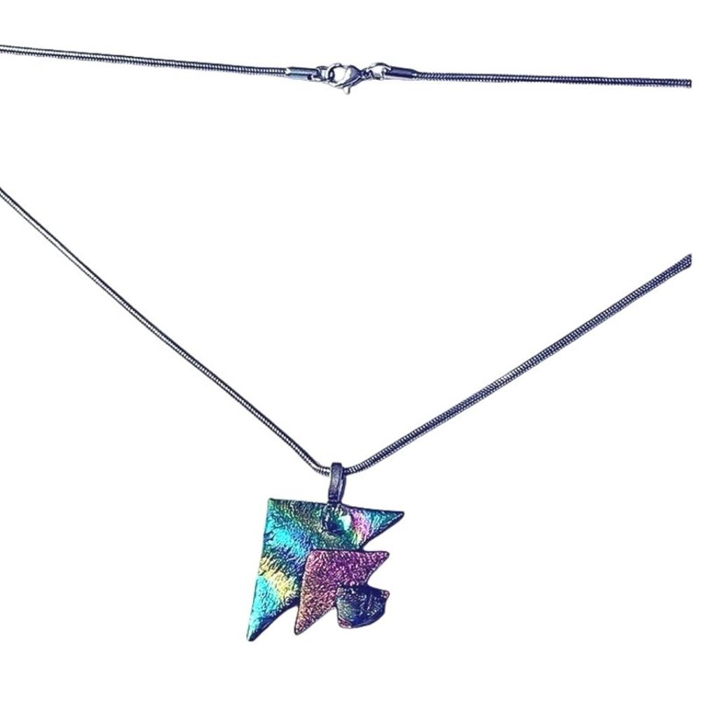 Rainbow Geometric Dichroic Glass Artisan Style Abstract Pendant Necklace